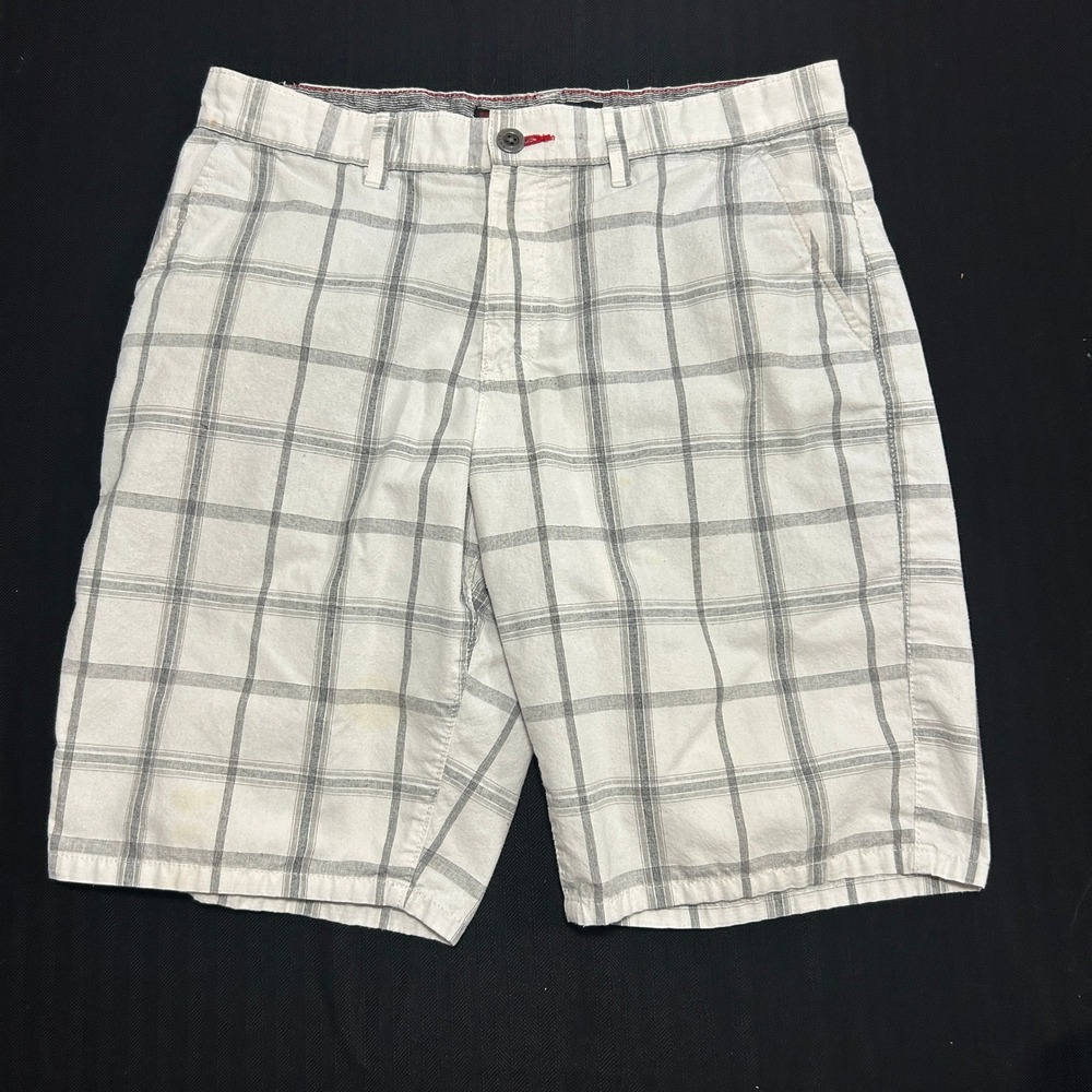 Tony Hawk Mens Plaid Cargo Shorts White Grey Y2K Skate Size 34